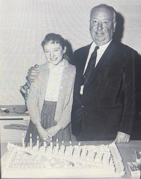 With Alfred Hitchcock on my 13th birthday on the set of THE BIRDS